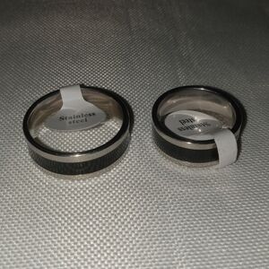 Stainless Steel Black Rings Set sizes 7 and 9